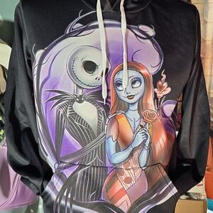 Black Hoodie with Jack and Sally Graphic